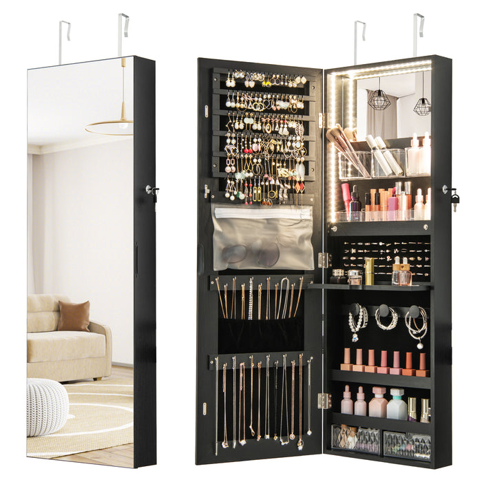 Giantex Wall/Door Mounted Jewelry Armoire w/ 3-Color LED Lights, 120CM (H) Full Length Mirror