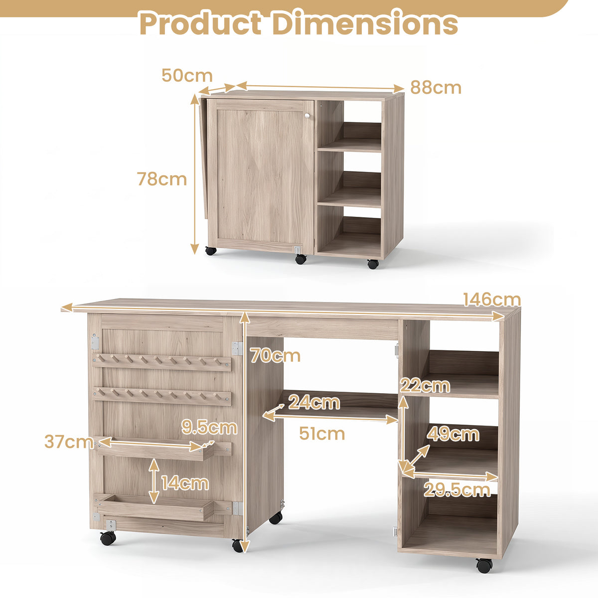 Giantex Folding Sewing Table, Multifunctional Sewing Machine Craft Station with Storage Shelves