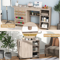 Giantex Folding Sewing Table, Multifunctional Sewing Machine Craft Station with Storage Shelves