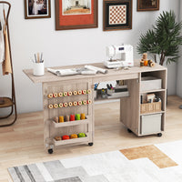 Giantex Folding Sewing Table, Multifunctional Sewing Machine Craft Station with Storage Shelves