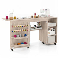 Giantex Folding Sewing Table, Multifunctional Sewing Machine Craft Station with Storage Shelves