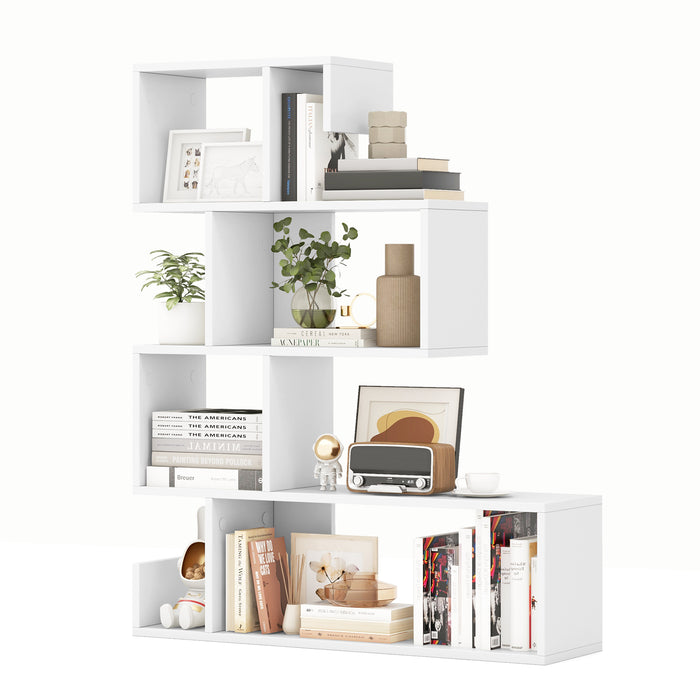 5-Tier S-Shaped Bookshelf, Geometric Z-Shelf Bookcase w/ Open Cubes