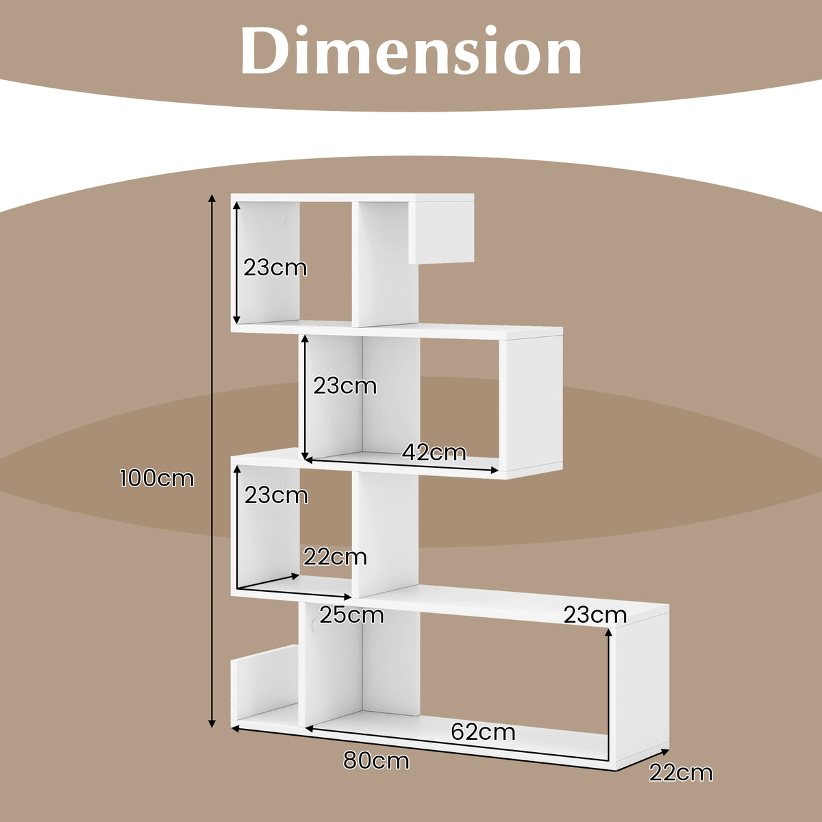 5-Tier S-Shaped Bookshelf, Geometric Z-Shelf Bookcase w/ Open Cubes