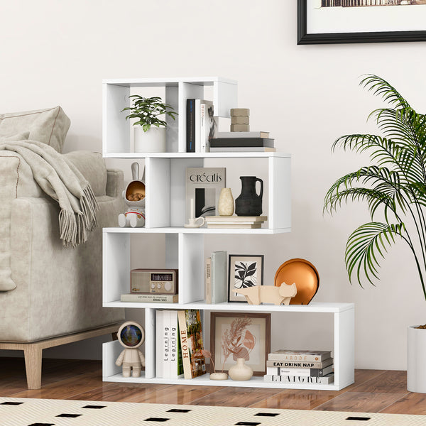 5-Tier S-Shaped Bookshelf, Geometric Z-Shelf Bookcase w/ Open Cubes