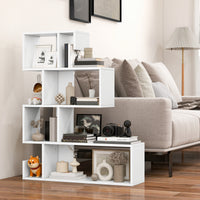 5-Tier S-Shaped Bookshelf, Geometric Z-Shelf Bookcase w/ Open Cubes