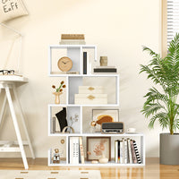 5-Tier S-Shaped Bookshelf, Geometric Z-Shelf Bookcase w/ Open Cubes