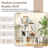 5-Tier S-Shaped Bookshelf, Geometric Z-Shelf Bookcase w/ Open Cubes