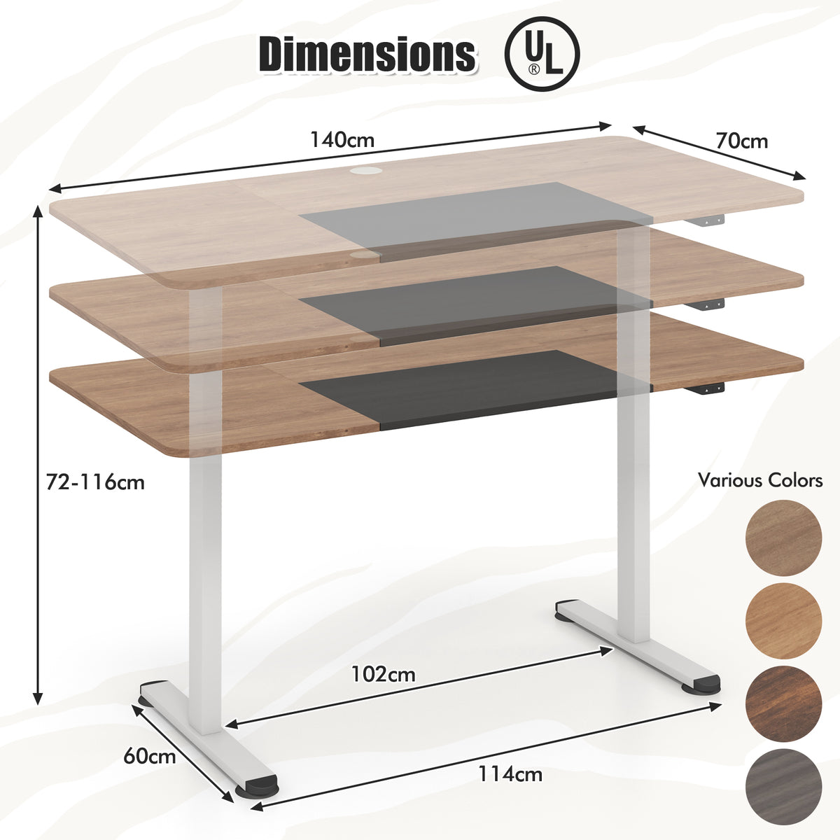 Giantex Electric Height Adjustable Standing Desk, 140cm x 70cm Ergonomic Sit Stand Desk