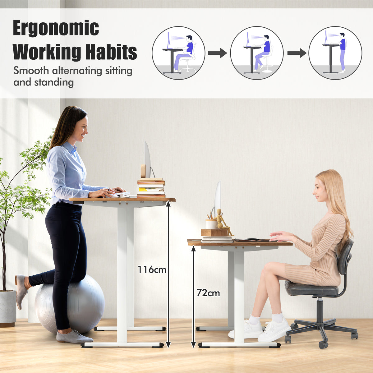 Giantex Electric Height Adjustable Standing Desk, 140cm x 70cm Ergonomic Sit Stand Desk