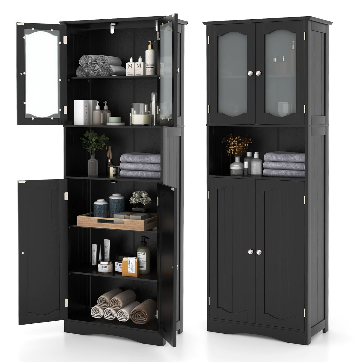 164 cm Tall Bathroom Storage Cabinet, Freestanding Linen Cabinet