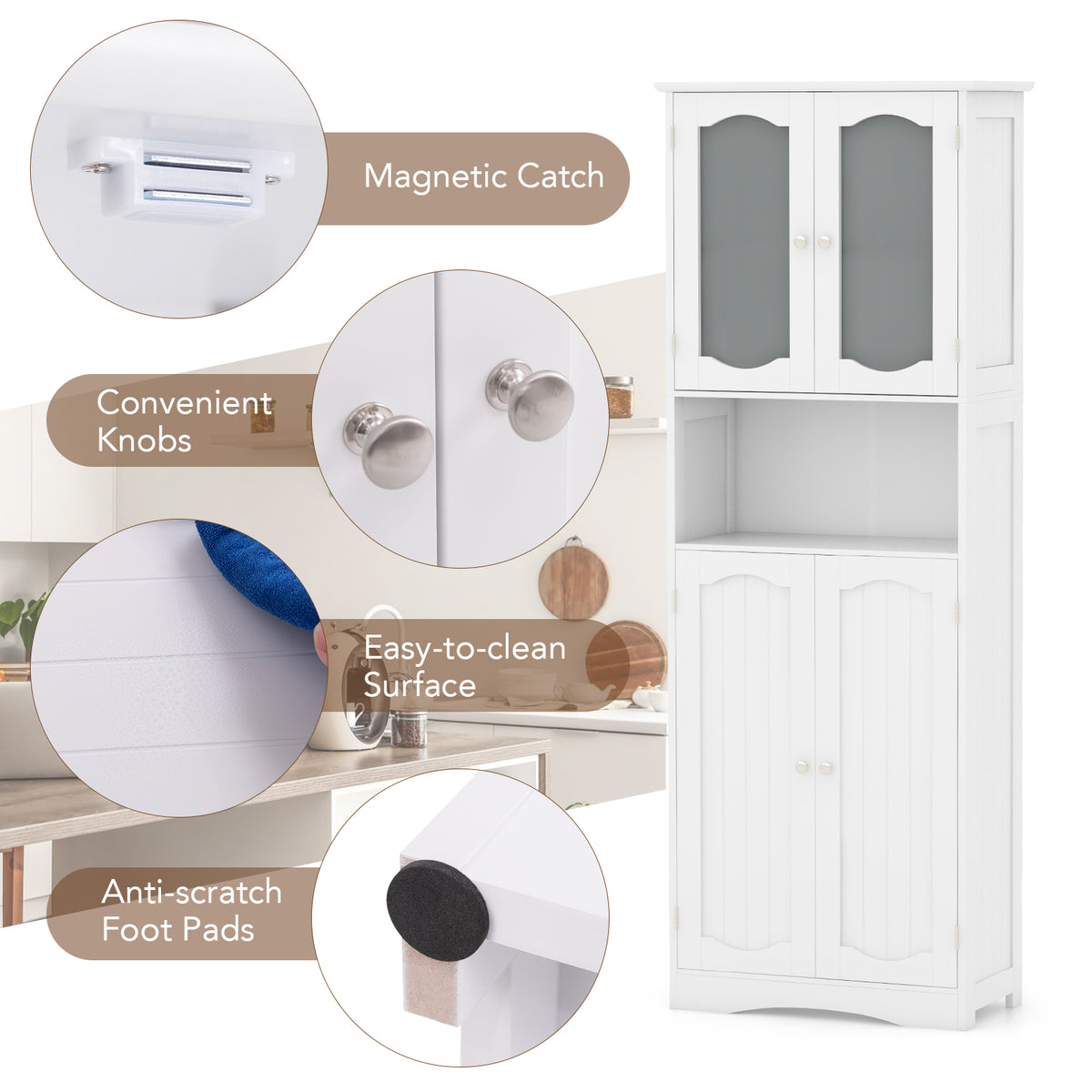 164 cm Tall Bathroom Storage Cabinet, Freestanding Linen Cabinet