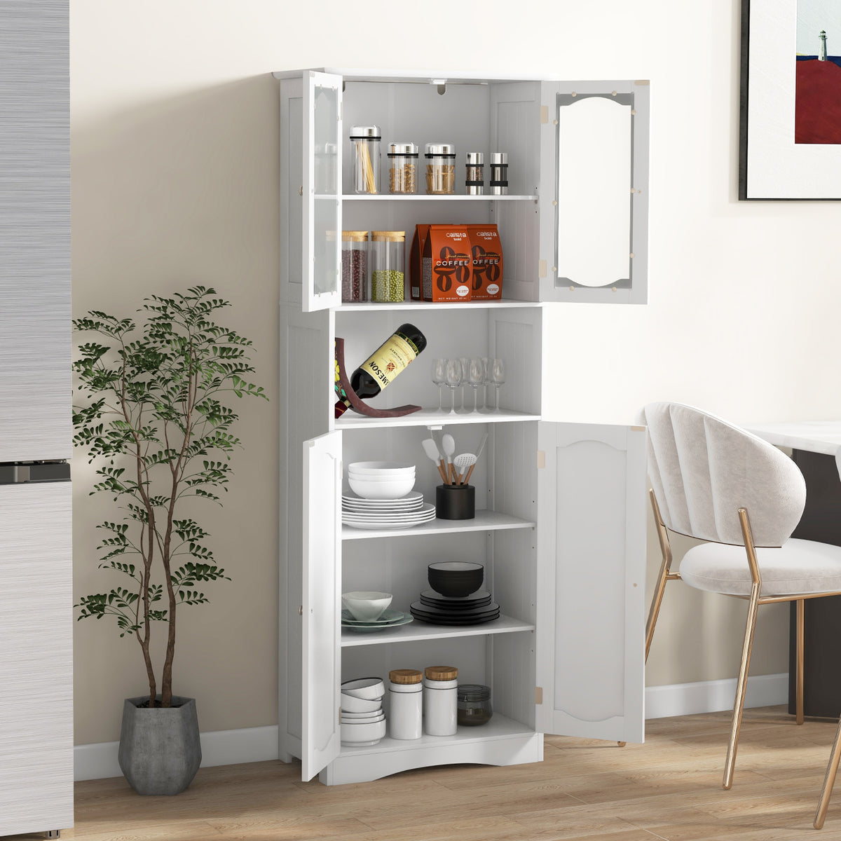 164 cm Tall Bathroom Storage Cabinet, Freestanding Linen Cabinet