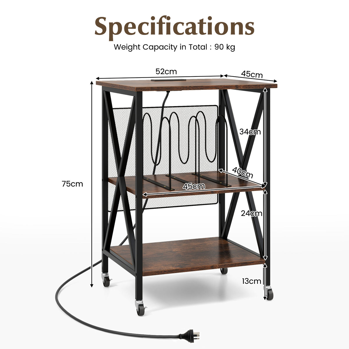 Record Player Stand Turnable Stand w/ Charging Station Vinyl Storage Cabinet