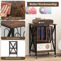 Record Player Stand Turnable Stand w/ Charging Station Vinyl Storage Cabinet