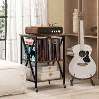 Record Player Stand Turnable Stand w/ Charging Station Vinyl Storage Cabinet