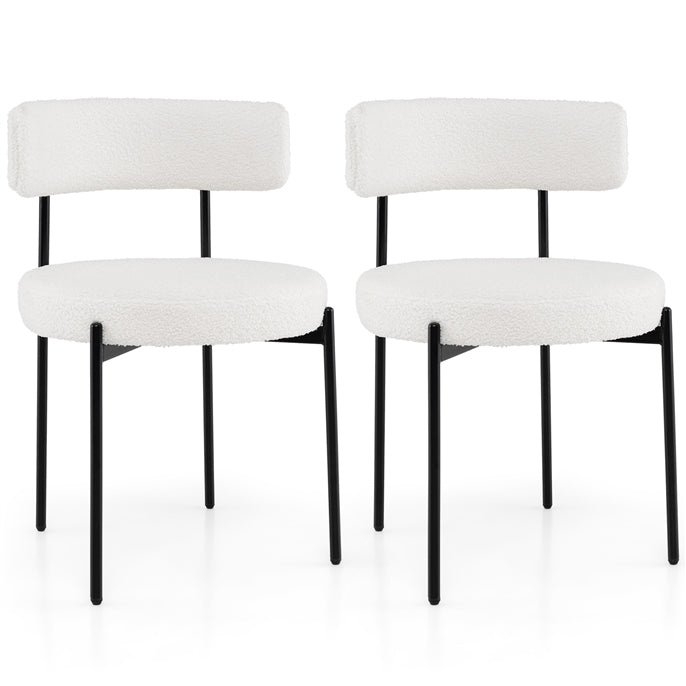 Boucle Dining Chair Round Sherpa Upholstered Kitchen Armless Chair Set of 4