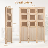 Room Divider, 3 Panel Folding Privacy Screen with 9 Swivel Paulownia Wood Photo Frames