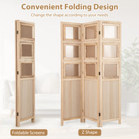 Room Divider, 3 Panel Folding Privacy Screen with 9 Swivel Paulownia Wood Photo Frames
