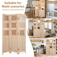 Room Divider, 3 Panel Folding Privacy Screen with 9 Swivel Paulownia Wood Photo Frames