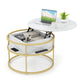 Lift Top Coffee Table, 80cm Round Center Table with Hidden Compartment & Side Shelves