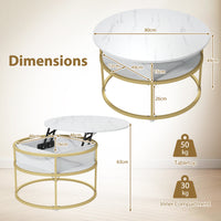 Lift Top Coffee Table, 80cm Round Center Table with Hidden Compartment & Side Shelves