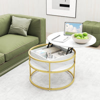 Lift Top Coffee Table, 80cm Round Center Table with Hidden Compartment & Side Shelves