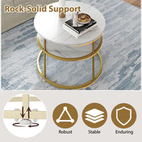 Lift Top Coffee Table, 80cm Round Center Table with Hidden Compartment & Side Shelves