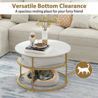 Lift Top Coffee Table, 80cm Round Center Table with Hidden Compartment & Side Shelves