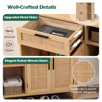 Buffet Sideboard, Storage Cabinet with Rattan Woven Doors