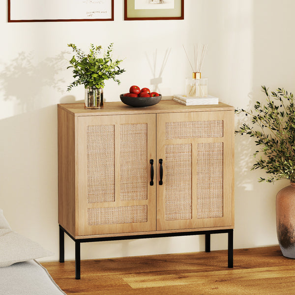 Rattan Storage Cabinet, Accent Cabinet with Asymmetrical Pattern