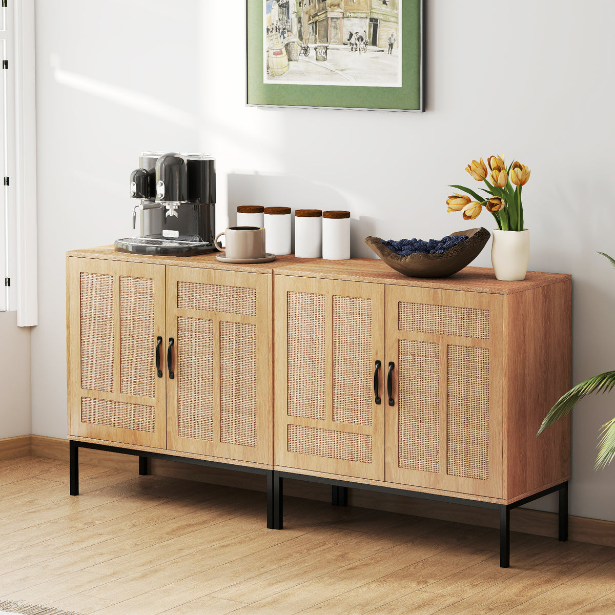 Rattan Storage Cabinet, Accent Cabinet with Asymmetrical Pattern