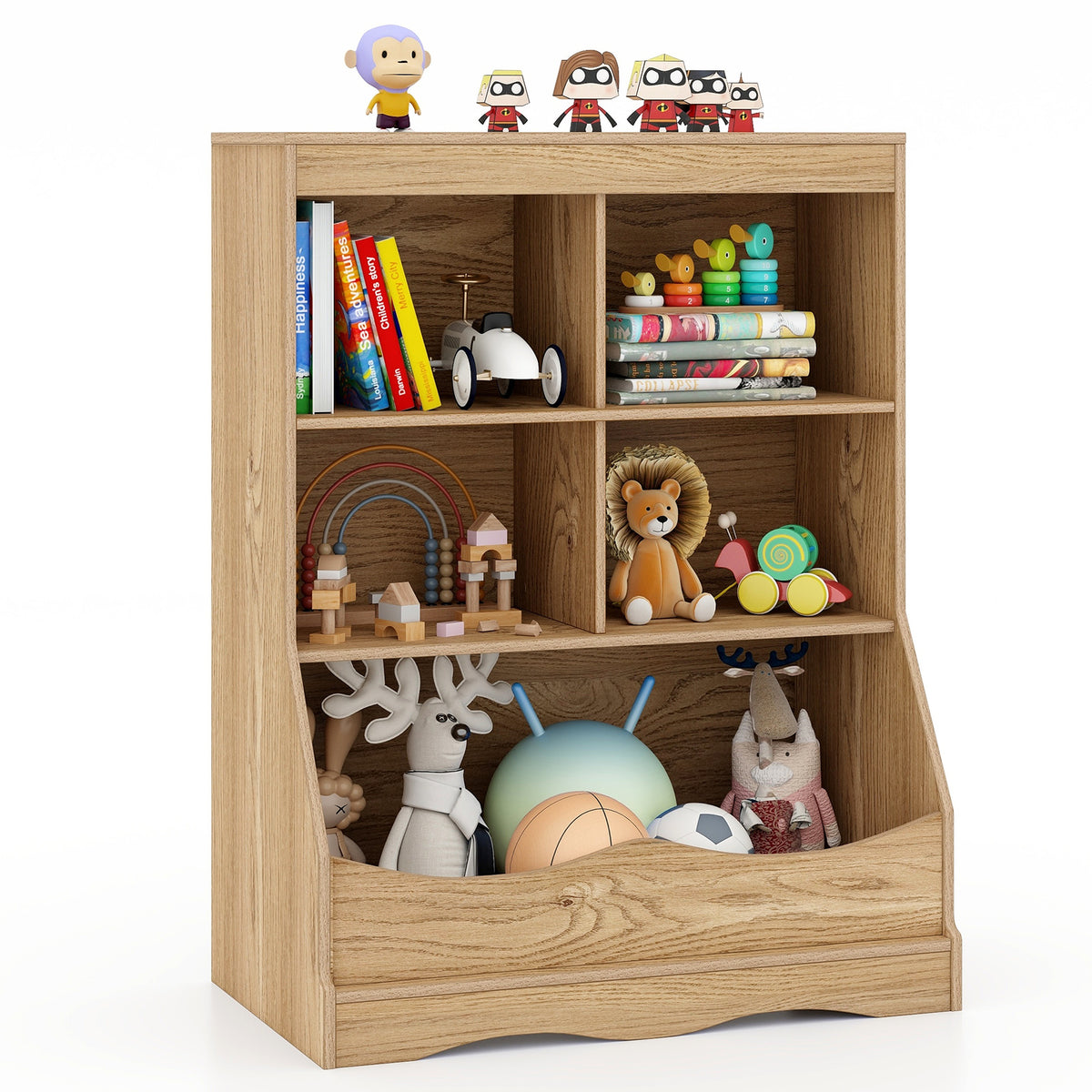 88CM Kids Bookshelf, 5 Cube Storage Shelf, Wooden Bookcase