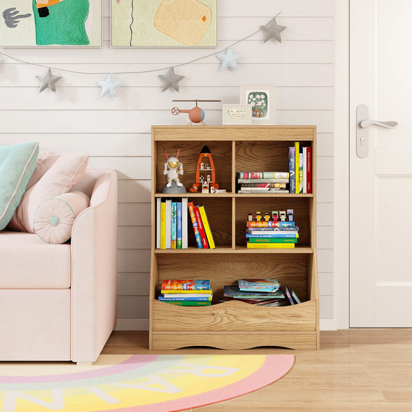 88CM Kids Bookshelf, 5 Cube Storage Shelf, Wooden Bookcase