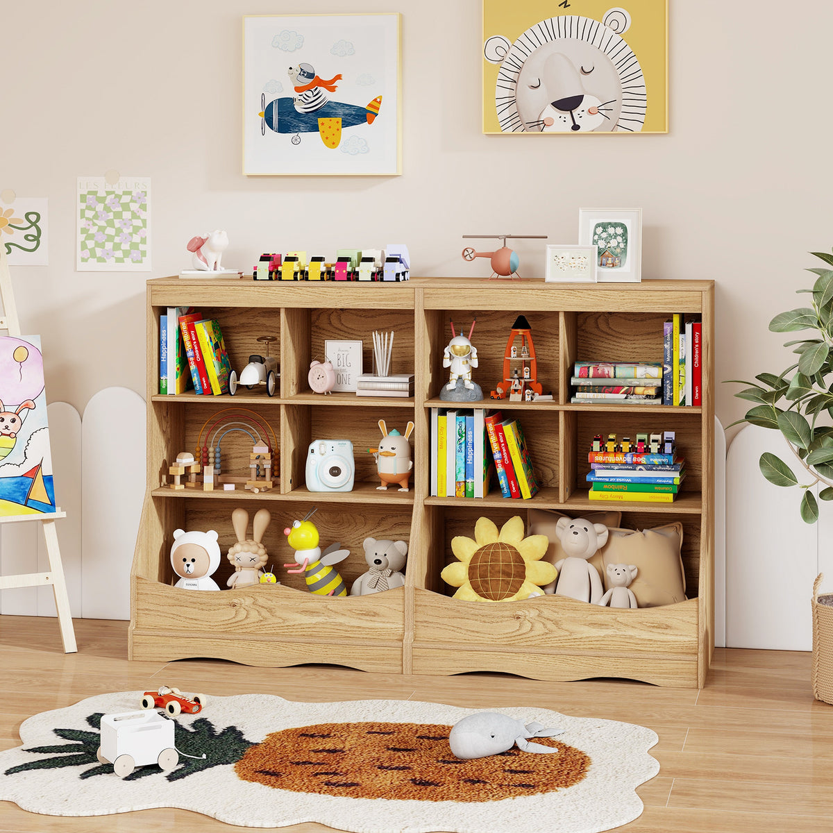 88CM Kids Bookshelf, 5 Cube Storage Shelf, Wooden Bookcase