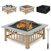 32” 3-in-1 Fire Pit, Outdoor Kitchen Charcoal BBQ Table Grill