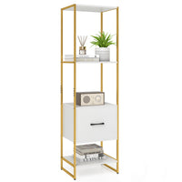 Giantex 5-Tier Bookshelf with Drawer Tall Narrow Bookcase with Shelves Storage Organizer