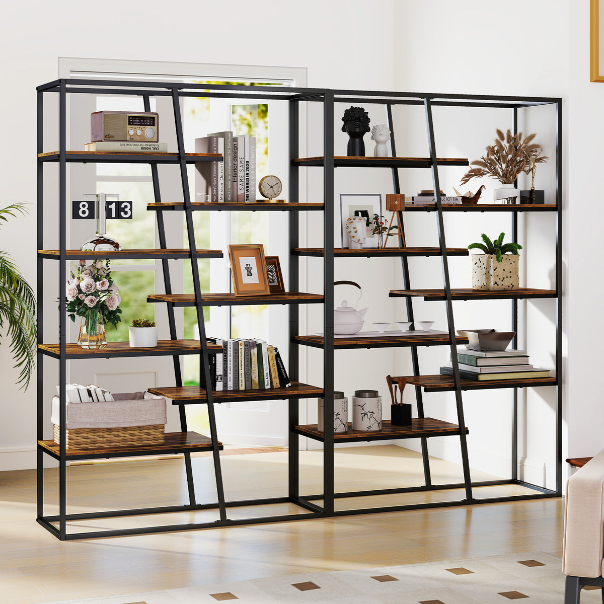 180 cm Tall Bookshelf, 7-Tier Industrial Etagere Bookcase