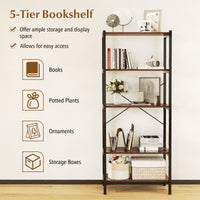 Giantex 5-Tier Bookshelf Bookcase with Metal Frame & Dual Anti-Tipping Kits Storage Rack