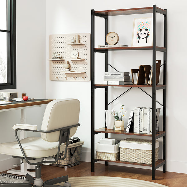 Giantex 5-Tier Bookshelf Bookcase with Metal Frame & Dual Anti-Tipping Kits Storage Rack