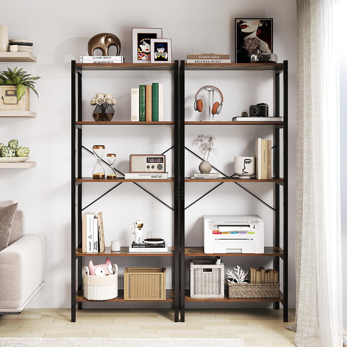 Giantex 5-Tier Bookshelf Bookcase with Metal Frame & Dual Anti-Tipping Kits Storage Rack