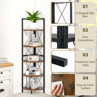 Giantex 5-Tier Corner Shelf Stand, Industrial Corner Bookshelf Display Storage Rack w/Metal Frame & Anti-Tipping Kits