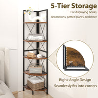 Giantex 5-Tier Corner Shelf Stand, Industrial Corner Bookshelf Display Storage Rack w/Metal Frame & Anti-Tipping Kits