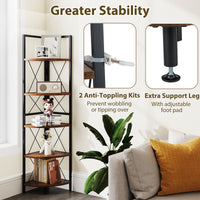 Giantex 5-Tier Corner Shelf Stand, Industrial Corner Bookshelf Display Storage Rack w/Metal Frame & Anti-Tipping Kits