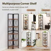 Giantex 5-Tier Corner Shelf Stand, Industrial Corner Bookshelf Display Storage Rack w/Metal Frame & Anti-Tipping Kits