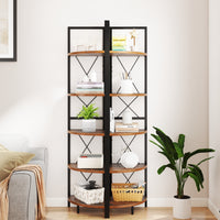 Giantex 5-Tier Corner Shelf Stand, Industrial Corner Bookshelf Display Storage Rack w/Metal Frame & Anti-Tipping Kits