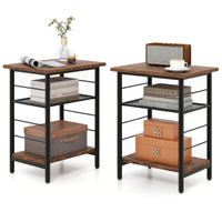 3-Tier End Table Set of 2, Side Table with Storage Shelves