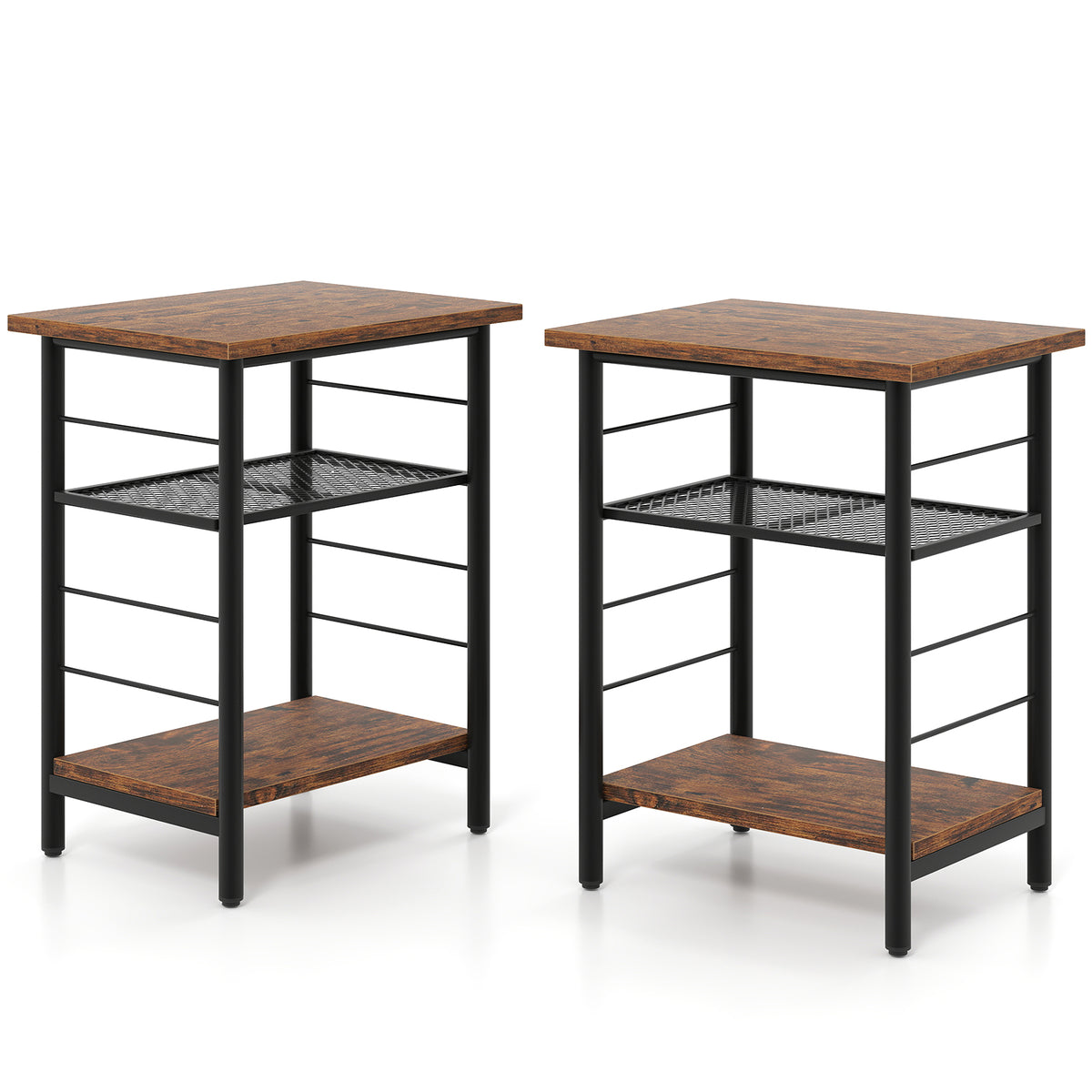 3-Tier End Table Set of 2, Side Table with Storage Shelves