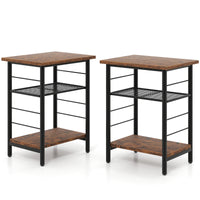 3-Tier End Table Set of 2, Side Table with Storage Shelves