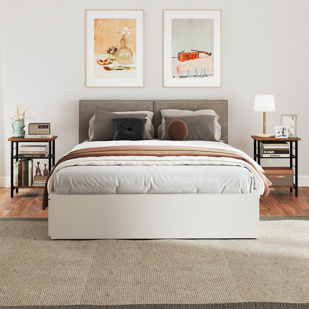 3-Tier End Table Set of 2, Side Table with Storage Shelves