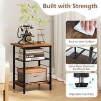3-Tier End Table Set of 2, Side Table with Storage Shelves